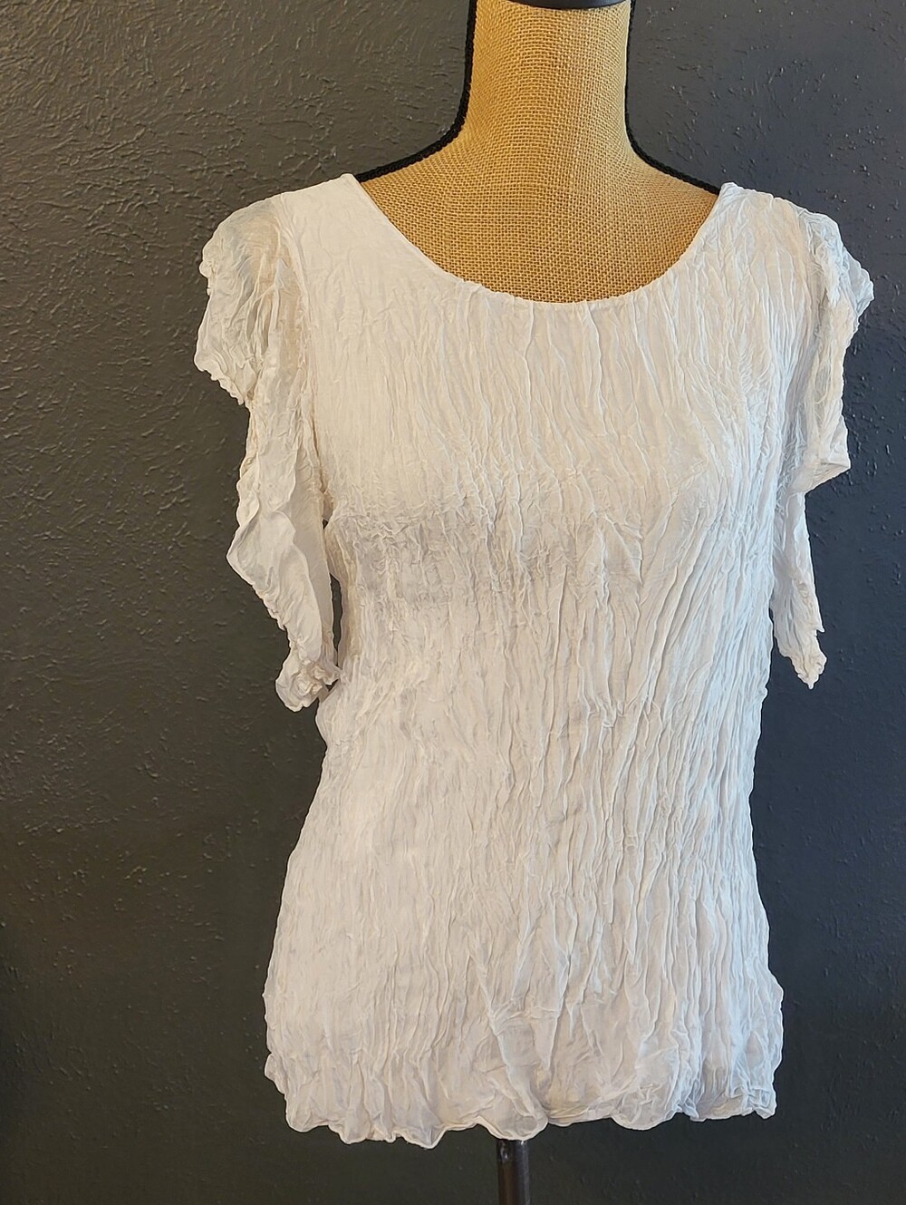 GiGi Moda Pearl White Silk Blouse Cap Flutter Sleeves One Size Made In Italy